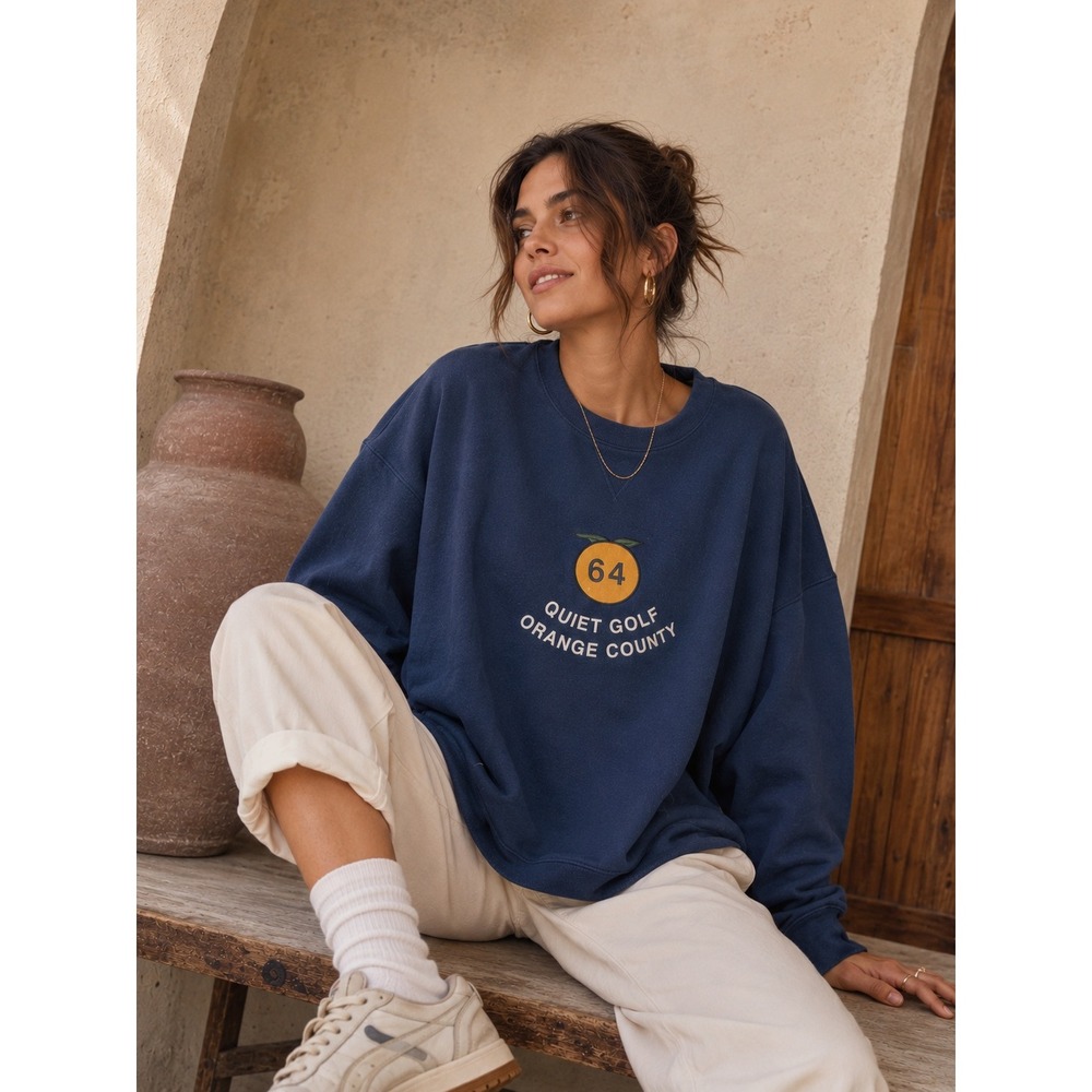 Revolve Quiet Golf Orange County 64 Blue Crewneck Sweatshirt Womens XL Cotton